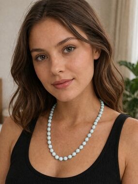 Light Blue Beaded Necklace - Women's Jewelry Silver Tone Faux Pearl